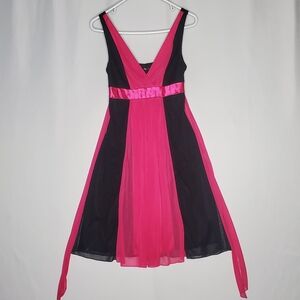 Ruby Rox Empire Dress Medium Jrs Black Pink Surplice VNeck Overlay Chiffon Satin